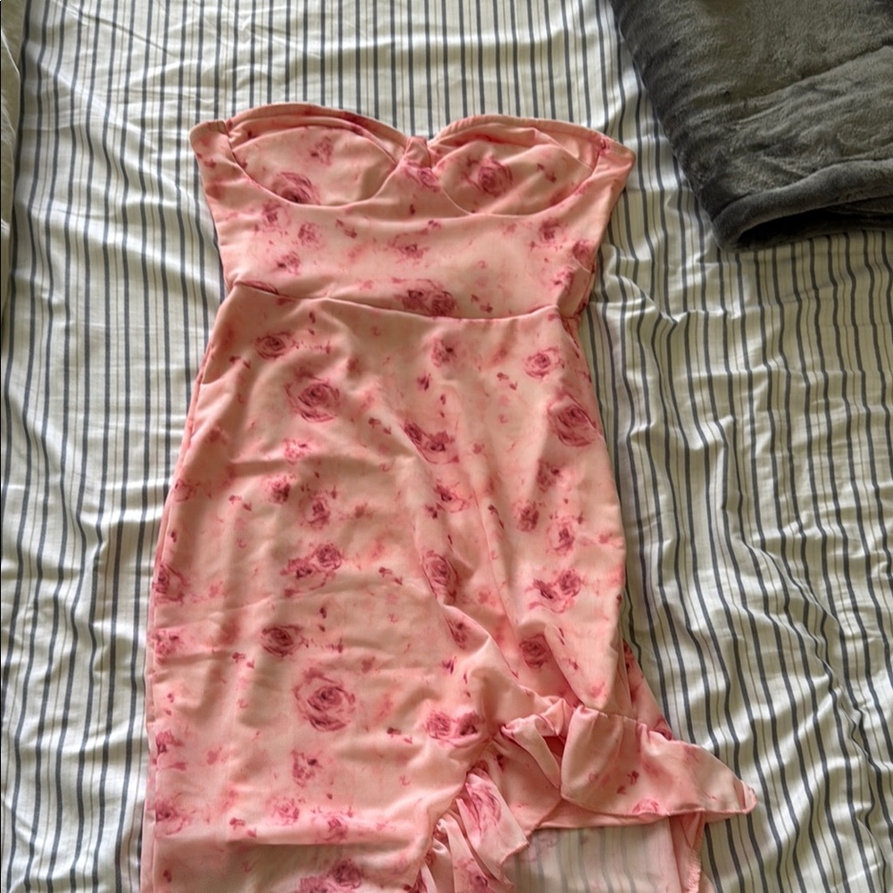 Pink Floral Strapless Dress